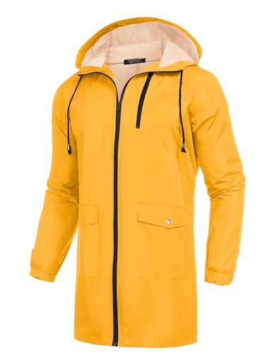 Men's Packable Rain Jacket Long Raincoat With Hood Mens Raincoat With Pockets