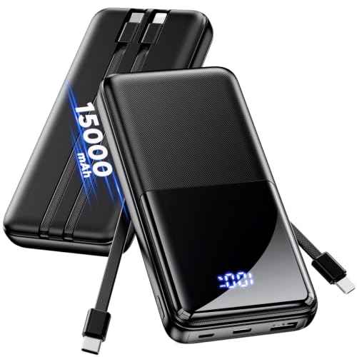 Portable Charger 15000mAh Slim Power Bank with Built in Cables