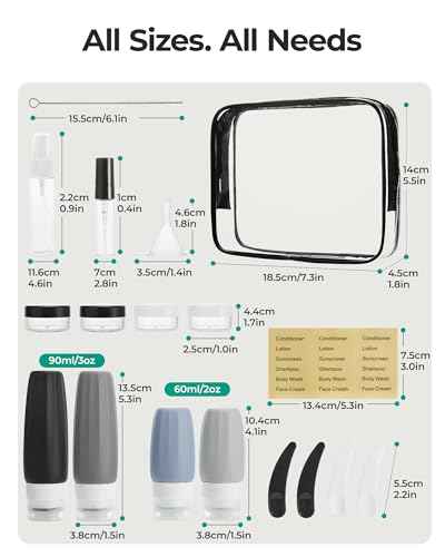 18 Pack TSA Approved Travel Bottles for Toiletries (3.9 Count)