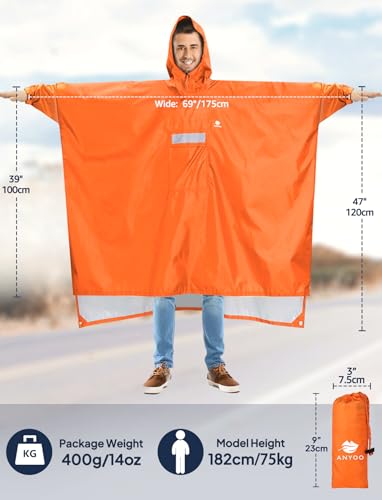 Hooded Rain Poncho for Adult Waterproof Lightweight Raincoat