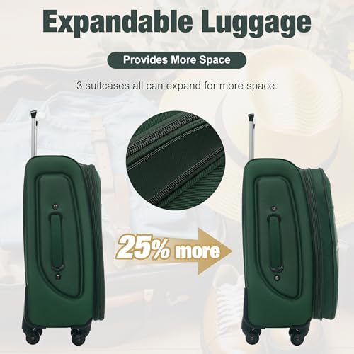 Softside Luggage Set Lightweight 3 Piece Suitcase with Duffel Bag (3 Count)
