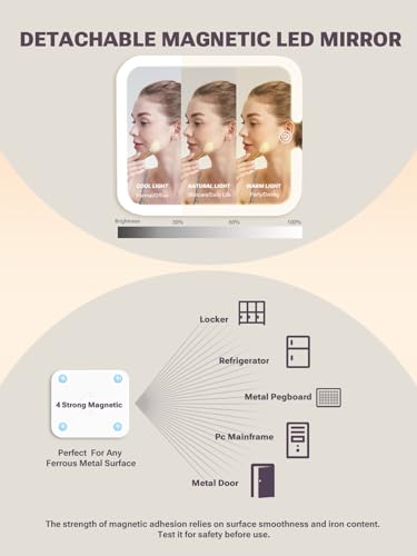 Makeup Box with Detachable Magnetic LED Mirror
