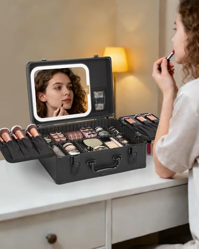 Makeup Case Makeup Bag with LED Mirror Makeup Organizer Large Cosmetic Bags Travel Train Case for Women