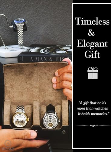 Watch Travel Case for Men Leather Watch Roll for Travel Organizer and Display 2 Watch Case Full (51 Count)
