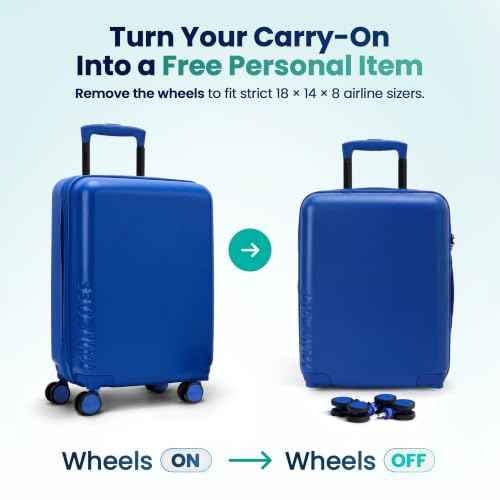 TAKE OFF 18 Inch Personal Item Suitcase Removable Wheels Underseat Bag