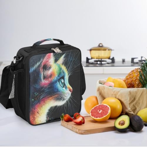 Cat Kitten Cool Kids Lunch Box for Girls Boys Reusable Insulated Lunch Bag for Kids Toddler Thermal Cooler Spacious Lunchbox with Shoulder Strap Lunchbag for School Work Picnic (A10:funny cat)