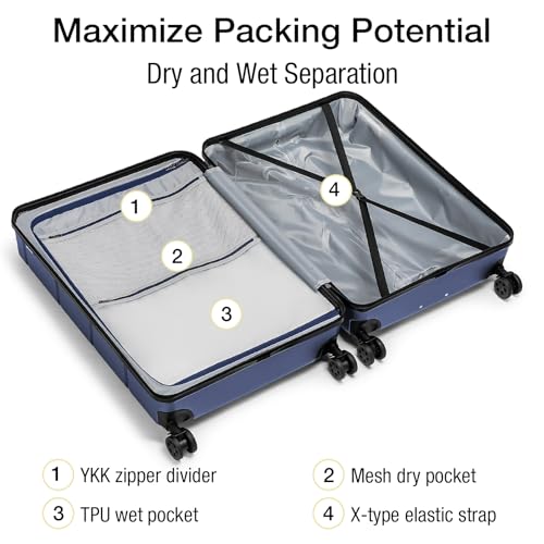 Large Suitcases with Wheels Hardshell 28 Inch Luggage TSA Approved Big Checked Luggage Durable Travel Rolling Suitcase for Women Men Navy