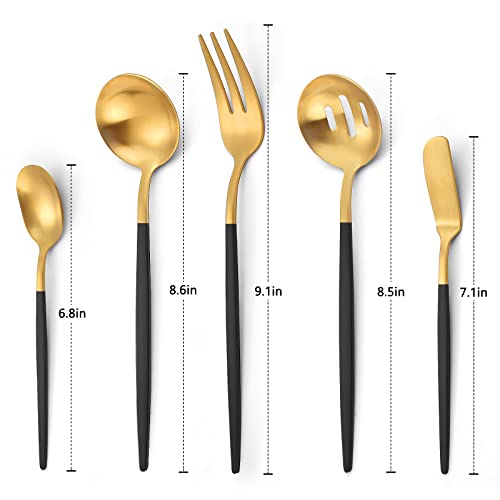 Matte Black Gold Serving Silverware Set