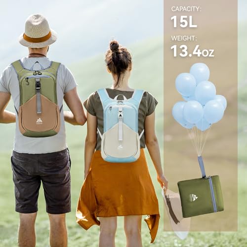 15L Small Hiking Backpack for Men Women Lightweight Packable Backpack Foldable Casual Daypack for Camping Travel Outdoor