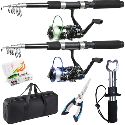 Fishing Rod 2PCS Telescopic Fishing Rod and Reel Combo with Fishing Pliers and Lip Gripper (2 Count)