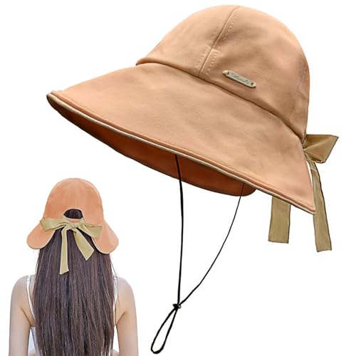 Sun Hats for Womens Wide Brim Packable Hat UV Protection Beach Hat Shapeable Ponytail Sun Hats Bowknot Bucket Hat Adjustable Fishing Hat for Women Coral Pink