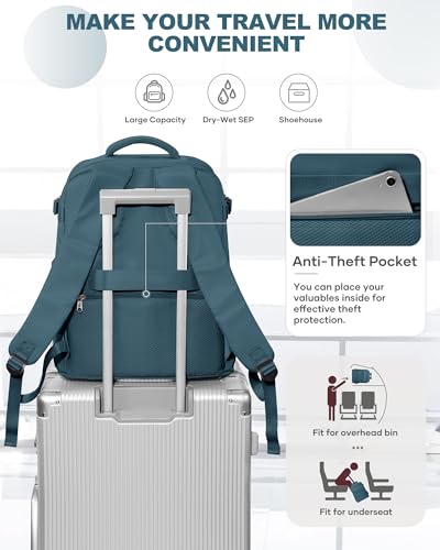 Travel Backpack Carry On for Women Man Gym Backpack with Laptop Compartment Mochila de Viaje Teacher Personal Item Backpacks Airplane Accessories Must Haves Peacock Blue