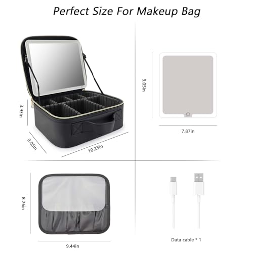 Travel Makeup Bag with LED Mirror Travel Makeup Organizer with 3 Lighted Settings