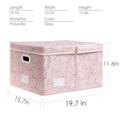 Extra Large Collapsible Storage Boxes with Lids Fabric Decorative Storage Bins Cubes Organizer Baskets with Cover Handles Divider for Bedroom Closet Living Room 19.6x15.7x11.8 Inch 3 Pack (3 Count)