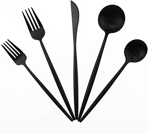 20-Piece 18/10 Stainless Steel Flatware Silverware, Luxury Dinnerware Set Travel Cutlery Tableware Include Knife Fork Spoon Service for 4,Healthy & Eco-Friendly Dishwasher Safe (Black Matte) (4 Count)