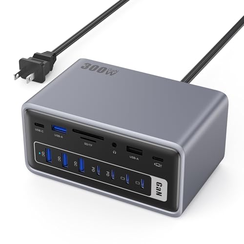 20-in-1 USB Docking Station,300W Charging Station,Triple Display USB-C Hub with 2x4K HDMI,DP,VGA,Ethernet,7 USB-A/C Ports,5Gbps USB-A/C Ports,SD/TF,Audio,100W PD Fast Laptop Charger for Windows/macOS