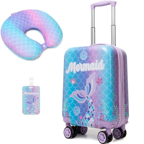 Cute Mermaid Kids Luggage Set 2 piece Kids Suitcase with Spinner Wheels 16" Childrens Luggage for Girls With Wheels Hard Shell Luggage Sets Airline Approved (2 Count)