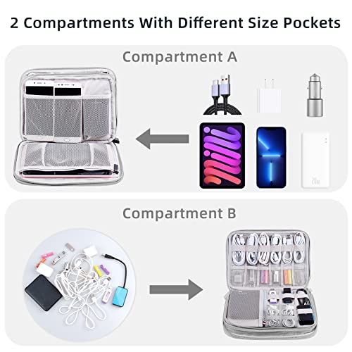 Electronics Organizer Travel Case Cord Cable Charger Organizer Bag Travel Accessories Essentials for Women Men Double Layers Tech Pouch with 5 Cable Ties for Phone Power Bank SD Card USB