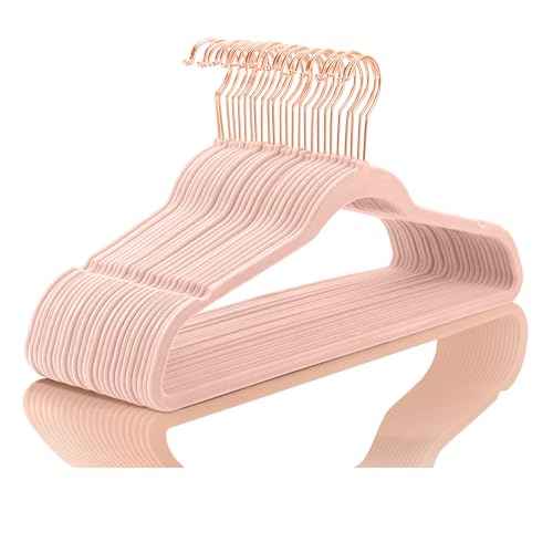 Blush Pink Velvet Hangers 100 Pack Non Slip Heavy Duty Rose Gold Hook (100 Count)