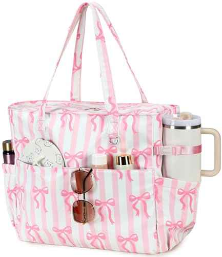 Waterproof Beach Tote Pool Bags for Women Ladies Extra Large Tote Bag Carryall Bag With Wet Compartment Fit 40oz Tumbler Holder Family Travel Bag for Cruise