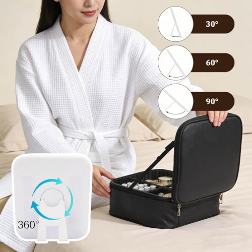 Travel Makeup Bag with Mirror & 8 Adjustable EVA Dividers