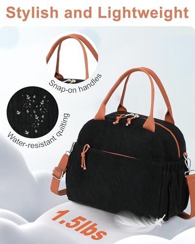 Lunch Bag for Women Cute Corduroy Lunch Tote Bags with Shoulder Strap Reusable Insulated Lunch Box Large Capacity Reusable Insulated Cooler for Work Picnic or Travel