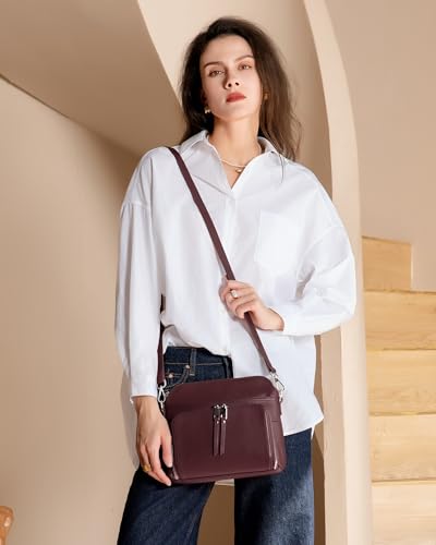 Genuine Leather Crossbody Bags for Women Travel Wallet Purse Burgundy
