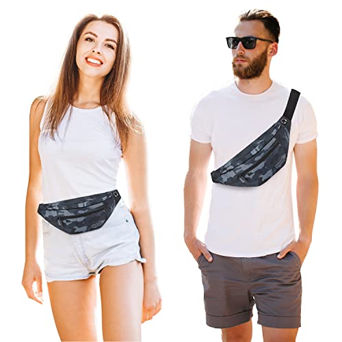 Small Camo Black Crossbody Bag Shoulder Fanny Pack with 4