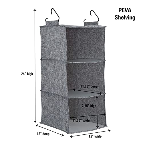 3‑Shelf Hanging Closet Organizer with Hooks in Poly Linen and PEVA Shelving