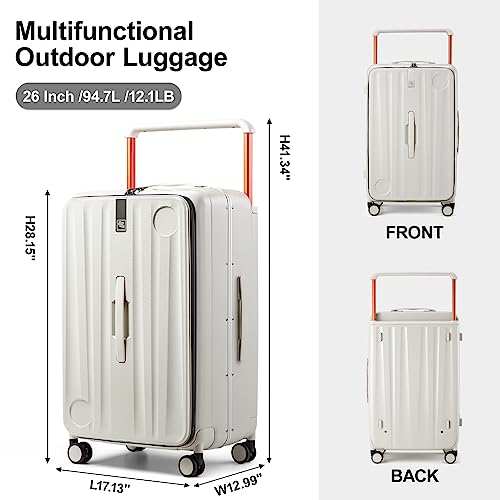 Multifunctional 26 Inch Checked Luggage Hard Shell Suitcases with Wheels Travel Trunk Style Luggage Large Rolling Suitcase for Women Men