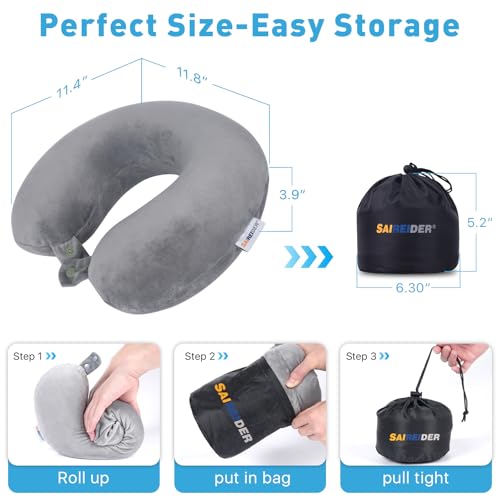Airplane Pillow 100% Memory Foam Neck Pillow for Airplanes Flight Rest Best Adjustable Travel Neck Support Pillows