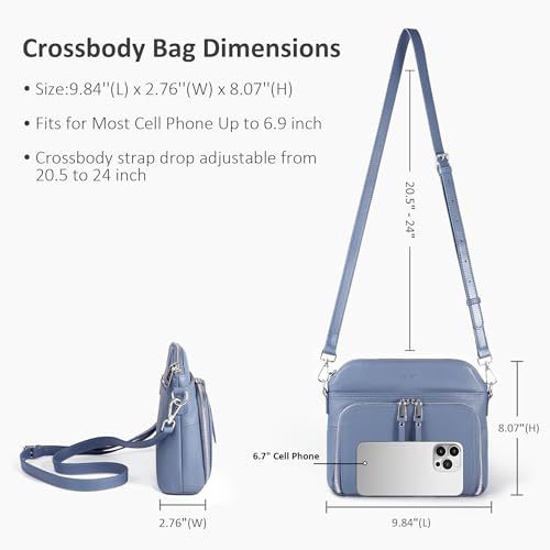 Real Leather Crossbody Bags for Women Travel Wallet Purse Blue