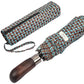 Folding Umbrella Real Wood Handle Kimono Brown Aqua