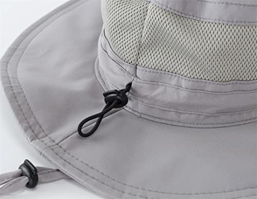 Womens Outdoor Mesh Boonie Sun Hat Summer Wide Brim UV Protection Fishing Hat Safari Cap Grey