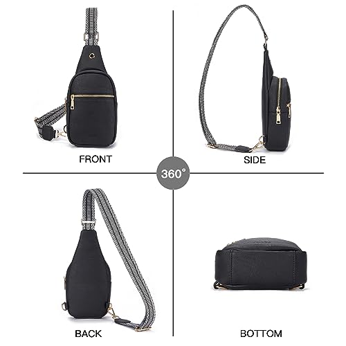 Sling Bag for Women Vegan Leather Small Fanny Pack Crossbody Bags Chest Bag for Women Black