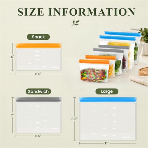 Dishwasher Safe Reusable Storage bags Stand Up (9 Count)
