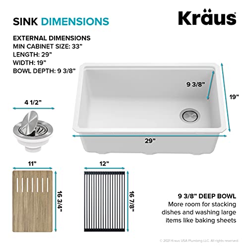 White 30 in Undermount Granite Kitchen Sink KGUW1