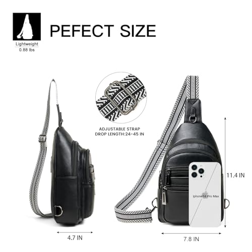Sling Bag for Women Cross Body Bags Fanny Packs Over the Shoulder Bag Sling Backpack Vegan Leather Trendy Gifts Travel Handbag Black