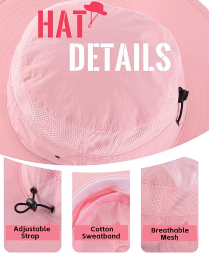 Womens Sun Hat Lightweight Mesh Bucket Hat UPF50+ Wide Brim Sun Protection Caps Pink
