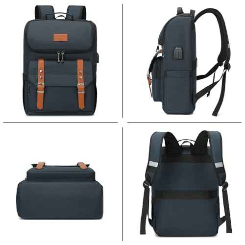 Vintage Backpack Travel Laptop Backpack with usb Charging Port for Women & Men College Backpack Fits 15.6 Inch Laptop Blue Brown