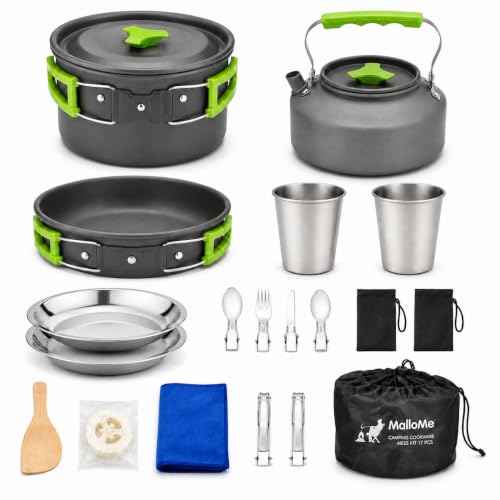 Camping Cookware 17 pcs Mess Kit with 1.1L Kettle for Backpacking Gear (17 Count)