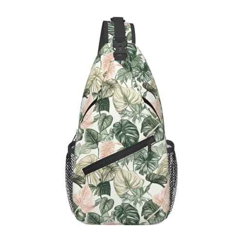 Sling Bag Tropical Leaf Pattern Hiking Daypack Crossbody Shoulder Backpack Travel Chest Pack for Men Women