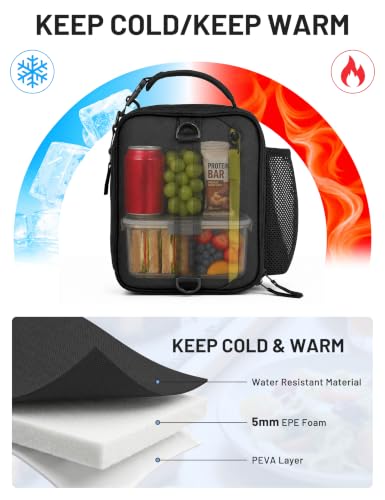 Expandable Small Lunch Box for Men Women Kids Work School Black