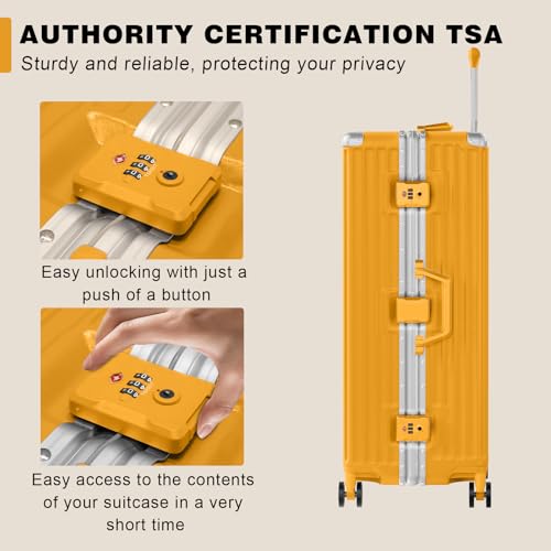 Luggage PC+ABS Aluminum Frame Zipperless Checked Luggage Hard Shell Suitcase with TSA Lock Double Spinner Wheels 28 Inch Orange