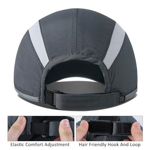 Sport Hat 50+ UPF Inhibit UV Lightweight Baseball Cap Quick Drying Reflective Foldable Cap Water Repellency with Mesh Race Suitable for Men Woman Running Outdoor Activity Cap Dark Gray