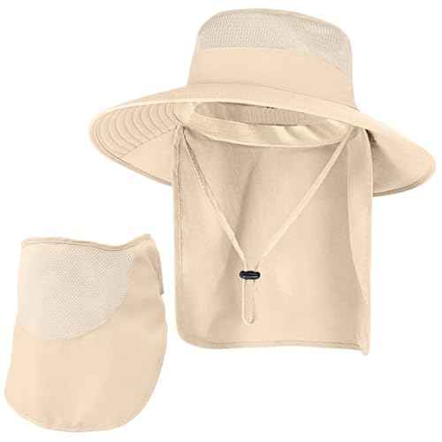 Sun Hats for Men Women Fishing Hat UPF 50+ Face Cover Wide Brim Bucket Hats Summer UV Protection Safari Hat with Neck Flap