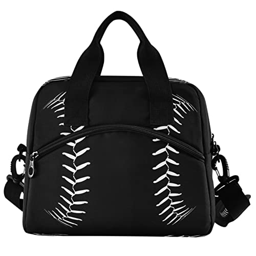 Fashion Baseball Cool Black Insulated Lunch Tote Bag Sport Softball Ball Print Reusable Cooler Lunch Box with Shoulder Strap for Women Men Work Picnic School Beach (multi 8)