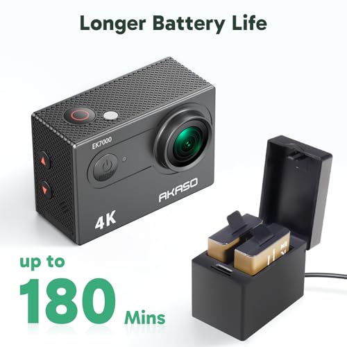 EK7000 4K30FPS 20MP WiFi Action Camera with 64GB MicroSD Memory Card Bundle EIS Ultra HD 131FT Waterproof Underwater Camera Remote Control 4X Zoom Support External Microphone Black