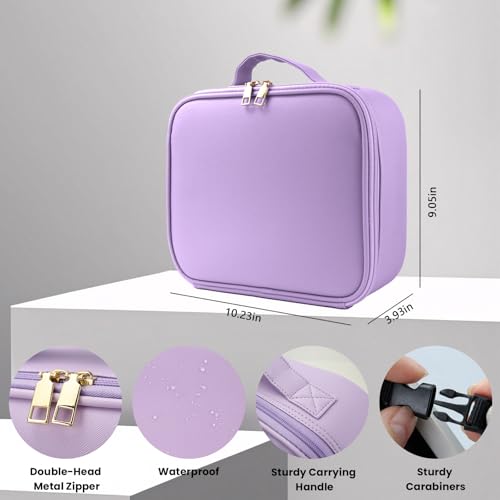 Travel Makeup Bag with LED Mirror and Light Travel Makeup Case Cosmetic Organizer Portable Cosmetic Brush Organizer Bag with Adjustable Dividers for Cosmetics Makeup Brushes Toiletry