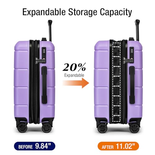 Carry On Luggage 22x14x9 Airline Approved with TSA Lock Hardshell Expandable 20 Inch Suitcase Carry On Suitcase with Wheels Small Travel Rolling Luggage with Cup Holder for Women Lt Purple